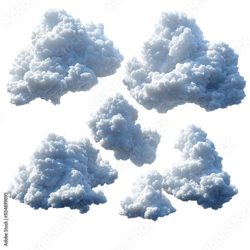 Fluffy Cumulus Clouds 3D Render Isolated White Sky Weather Nature