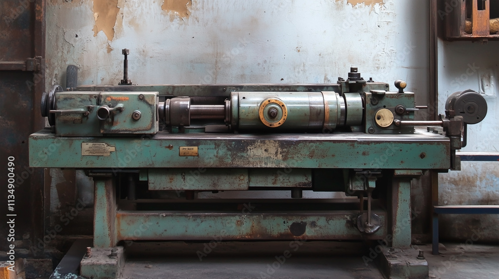 A machine with a green handle is sitting on a table A machine with a green handle is sitting on a table