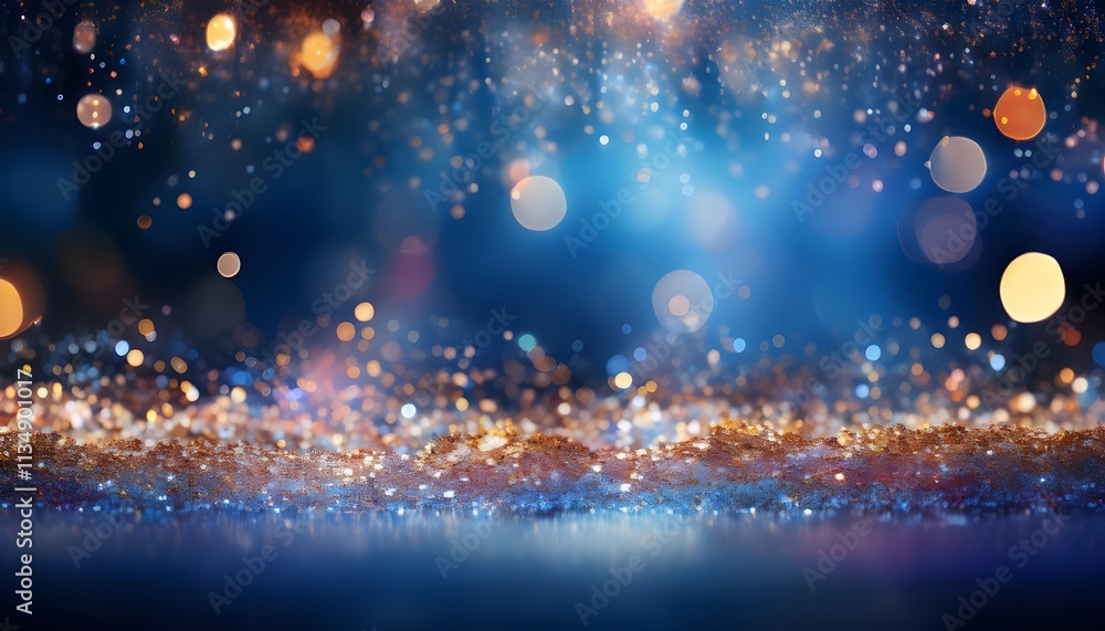 Stylish Glittery Blue and Gold Abstract Background with Bokeh Lights Stylish Glittery Blue and Gold Abstract Background with Bokeh Lights