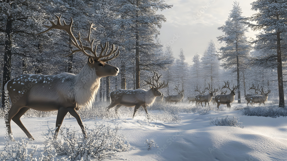 Reindeer in a Snowy Boreal Forest Reindeer in a Snowy Boreal Forest