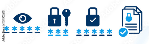 Password security vector icons.  safety and protection reflecting secure document. lock and pin code icons
