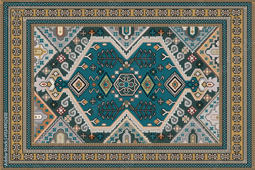 Folk art and Floral design Carpet with modern Pattern and texture having trending colors in high resolution 