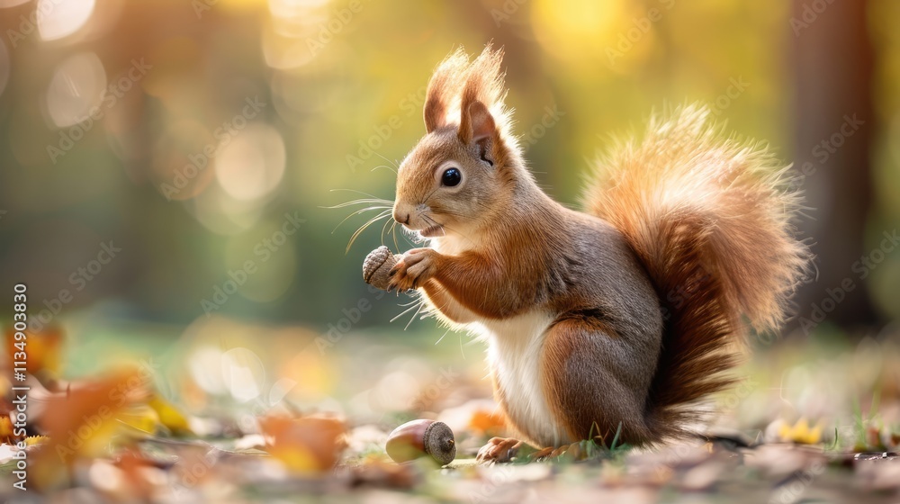 A cute squirrel holding an acorn, showcasing its fluffy tail and agile stance, perfect for nature-themed designs and illustrations. A cute squirrel holding an acorn, showcasing its fluffy tail and agile stance, perfect for nature-themed designs and illustrations.