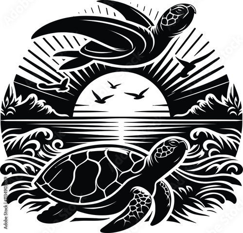 Hand-drawn turtle silhouette vector illustration on a white background