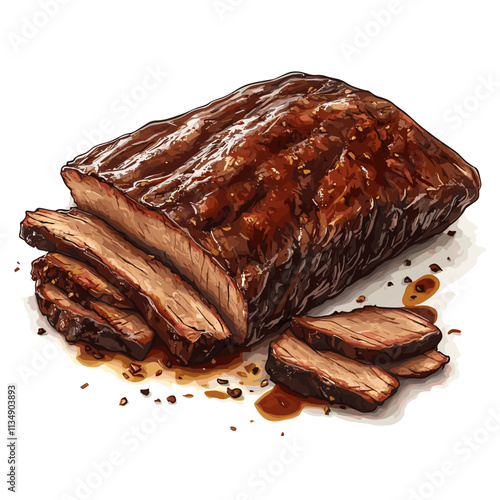 Smoked BBQ Brisket Meat delicatessen sliced Slices of barbecue beef brisket. flat style vector illustration on a white background