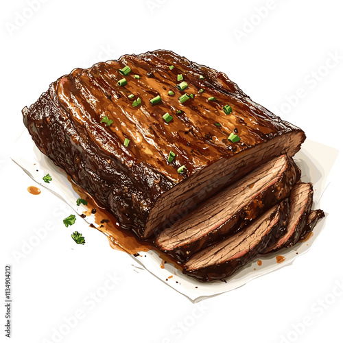 Smoked BBQ Brisket Meat delicatessen sliced Slices of barbecue beef brisket. flat style vector illustration on a white background