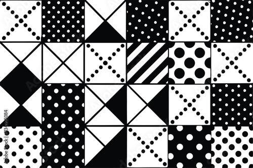 Seamless Vector Patchwork Pattern in Black and White