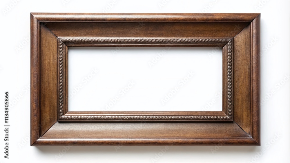 Fototapeta premium Elegant Brown Rectangular Picture Frame Isolated on White Background for Anniversary, Valentine's Day, Wedding, and Mother's Day Template Designs