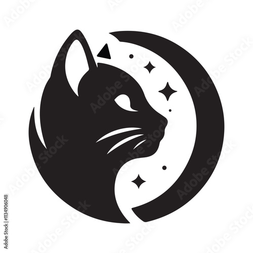 cat head shiluette icon with white backround photo