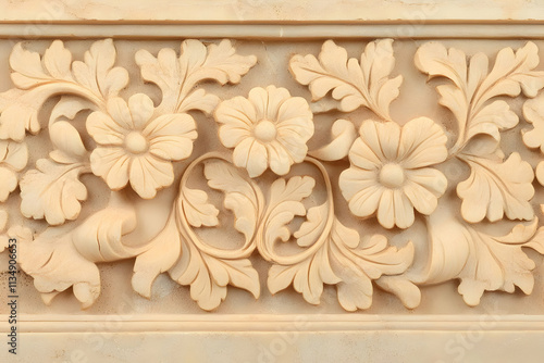 Floral Carving Illustration Beige Background