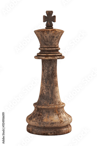 Vintage Chess King Piece with Weathered Texture and Rustic Finish, Symbolizing Strategy, Power, and Classic Board Game Heritage for Creative Projects