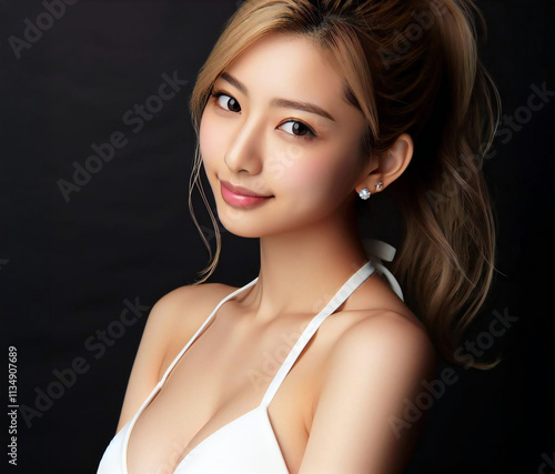 白い水着の美女