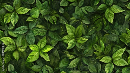 Lush Green Leaves Full Frame Background Nature Leaf Texture Tropical Foliage Pattern for Design and Decoration Concepts