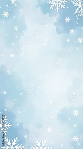 Frozen winter snow banner. Watercolor snowflakes pattern poster. Snowy wallpaper background