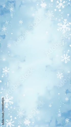 Frozen winter snow banner. Watercolor snowflakes pattern poster. Snowy wallpaper background