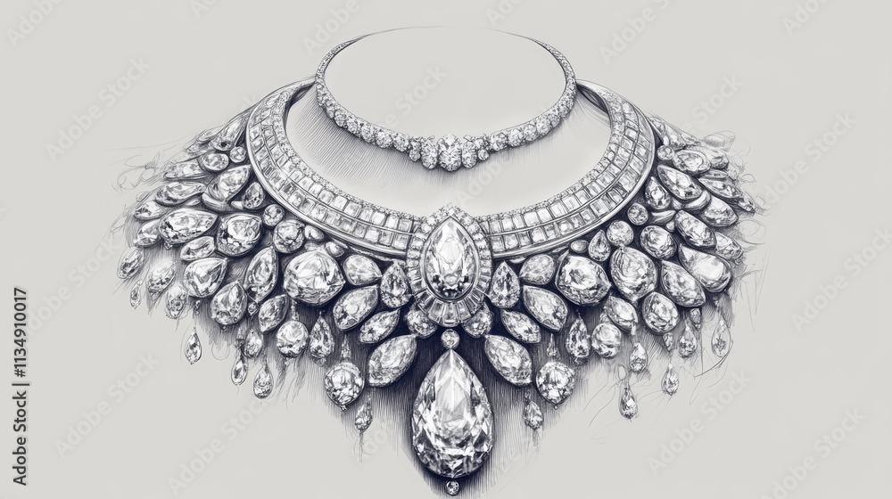 Luxury handmade diamond jewelry design sketches showcasing intricate necklace ideas and unique craftsmanship for exquisite fashion pieces. Luxury handmade diamond jewelry design sketches showcasing intricate necklace ideas and unique craftsmanship for exquisite fashion pieces.