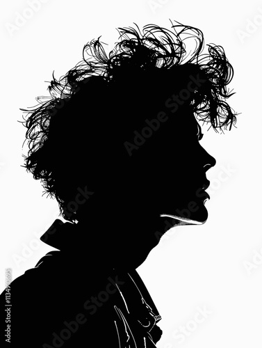 Man with a messy hairstyle is captured in a black and white photograph. The photo is of a man with a disheveled hairdo, and it is a monochrome image