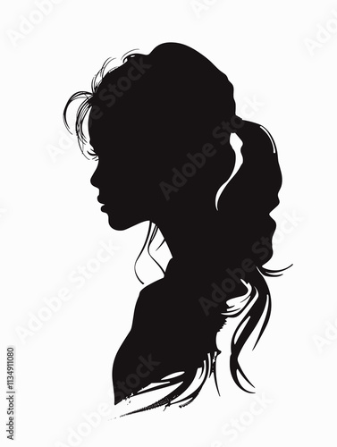 Woman's silhouette is shown with her hair in a ponytail. The image is black and white, giving it a classic and timeless feel.