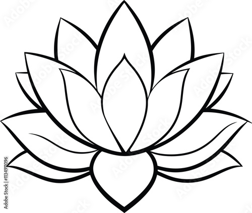 Elegant Asymmetrical Lotus Flower Line Art Vector Illustration