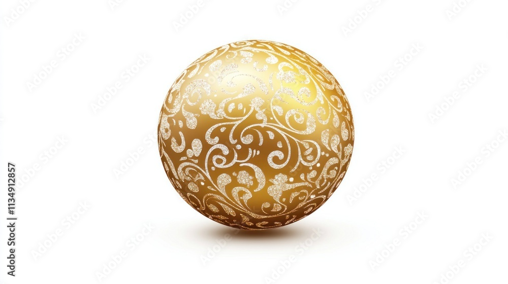 Stunning golden ornament with embossed patterns and silver glitter, isolated on a white background. Vector illustration of a shiny ball. Stunning golden ornament with embossed patterns and silver glitter, isolated on a white background. Vector illustration of a shiny ball.