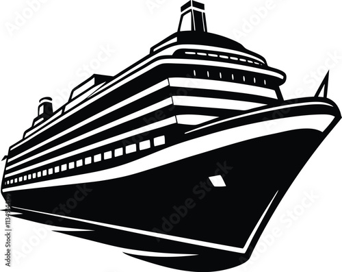 Side View of a Cruise Ship Silhouette Vector Illustration