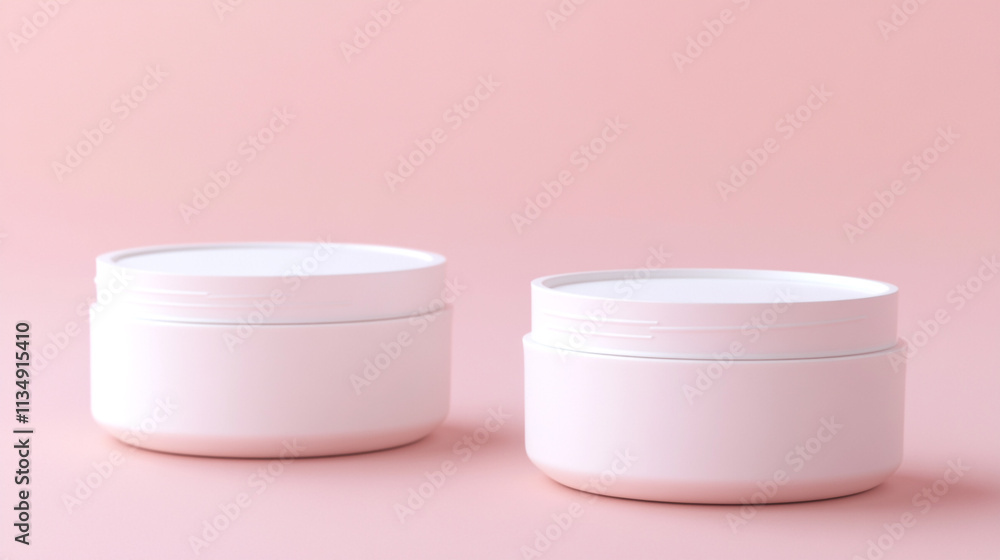 Soft pink skincare containers set against a pastel backdrop for beauty products display Soft pink skincare containers set against a pastel backdrop for beauty products display