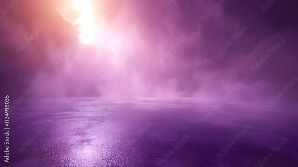 A captivating ethereal landscape dominated by shades of purple, with soft mist and a glowing light source peeking through the clouds above, creating a serene and mystical atmosphere. A captivating ethereal landscape dominated by shades of purple, with soft mist and a glowing light source peeking through the clouds above, creating a serene and mystical atmosphere.