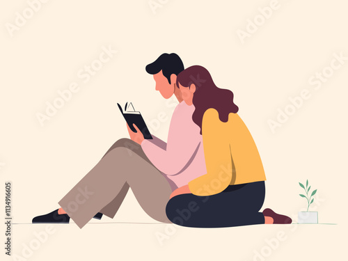 Cozy couple reading a book together in an intimate and relaxed setting