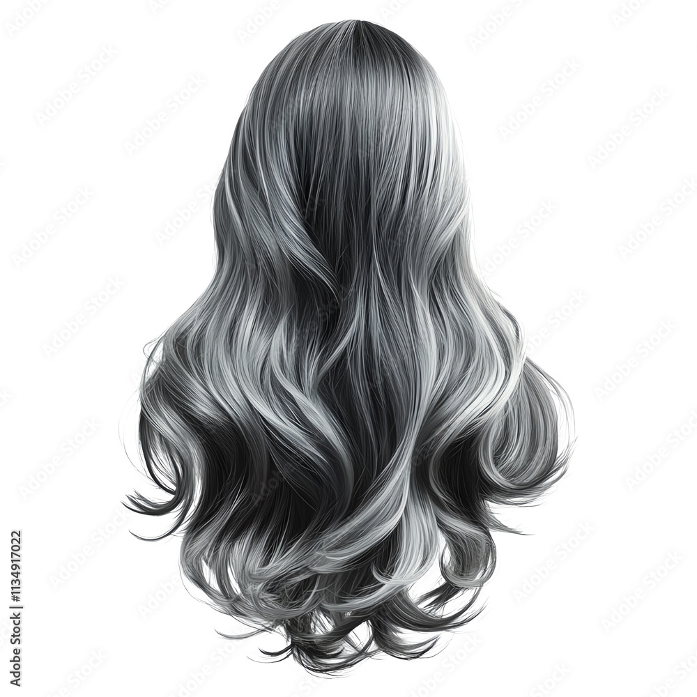 Long, wavy hair with a striking grey hue, showcasing a smooth texture and vibrant shine. Long, wavy hair with a striking grey hue, showcasing a smooth texture and vibrant shine.