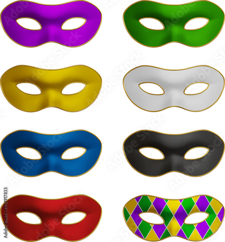 set of colorful carnival masks. collection of realistic mardi gras masks