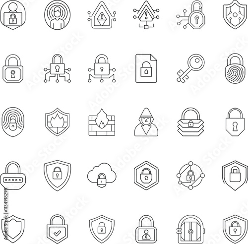 Cybersecurity Icons Data Protection, Privacy, and Network Security