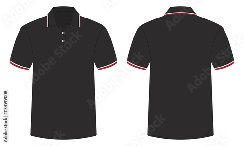 Black striped polo shirt mockup front and back view