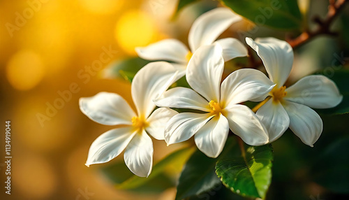 Beautiful Macro Photo.Magic Jasmine Flowers.Border Art Design.Close up Photography.Conceptual Abstract Image.Golden Background.Fantasy Floral Art.Creative Wallpaper.Beautiful White Nature Background.