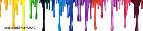 Rainbows of paint dripping down on a white background, colorful paint drips, a colorful painting of rainbow paint dripping down on a white wall