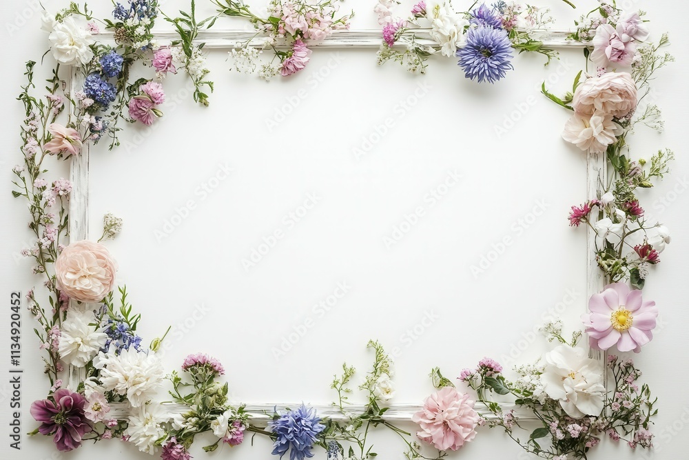 Floral frame with mixed wildflowers on white background. Floral frame with mixed wildflowers on white background.