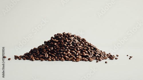 A Close-Up View of a Pile of Freshly Roasted Coffee Beans on a Soft Background Ideal for Coffee Lovers and Culinary Enthusiasts Seeking High-Quality Stock Images