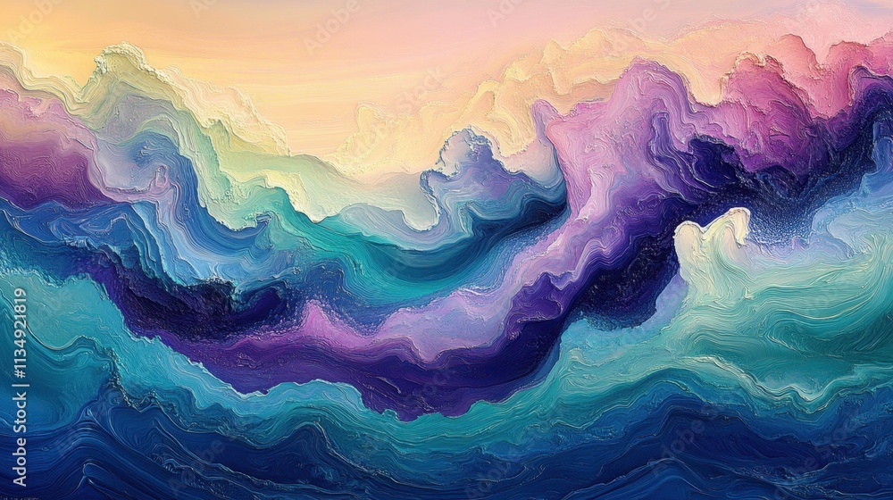 Majestic waves of color dance across the canvas creating an ethereal landscape of serenity and beauty Majestic waves of color dance across the canvas creating an ethereal landscape of serenity and beauty
