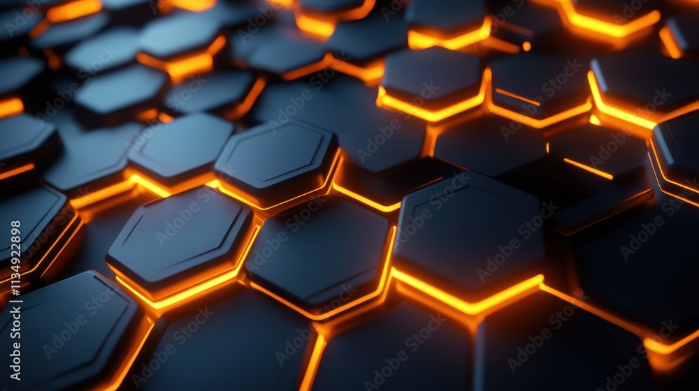 Hexagonal patterns glow with intensity and create a mesmerizing digital landscape in a futuristic setting Hexagonal patterns glow with intensity and create a mesmerizing digital landscape in a futuristic setting
