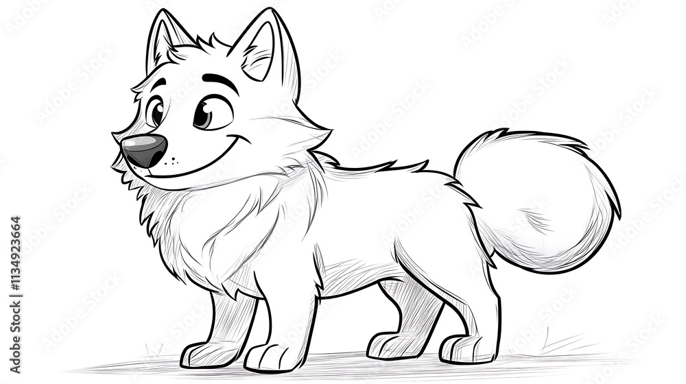 Obraz premium Cartoon wolf, simple lines, kids coloring book page
