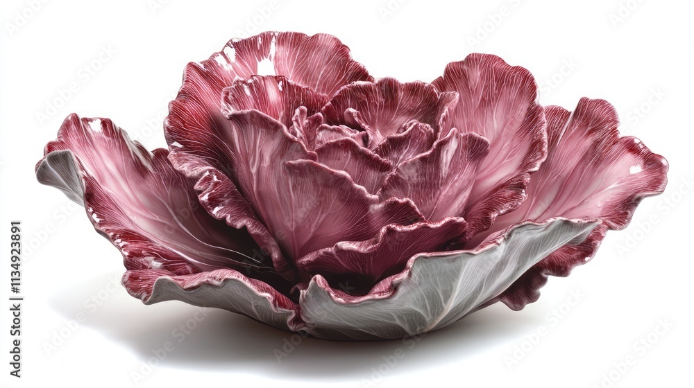Fototapeta premium Red cabbage with intricate leaf structure beautifully displayed on a white background highlighting its organic details and vibrant color.