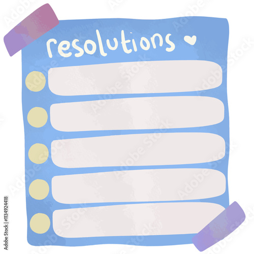 New year resolutios digital planner sticker in blue watercolor pastel color notes tape