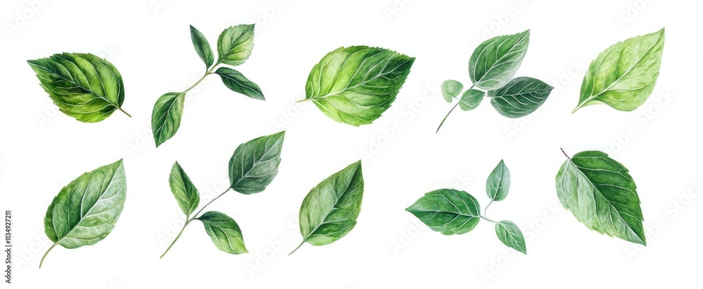 Watercolor Collection of Green Leaves Botanical Illustration Watercolor Collection of Green Leaves Botanical Illustration