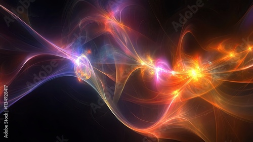 bright forms floating on black background Abstract energy flow, vibrant colors, cosmic swirls.