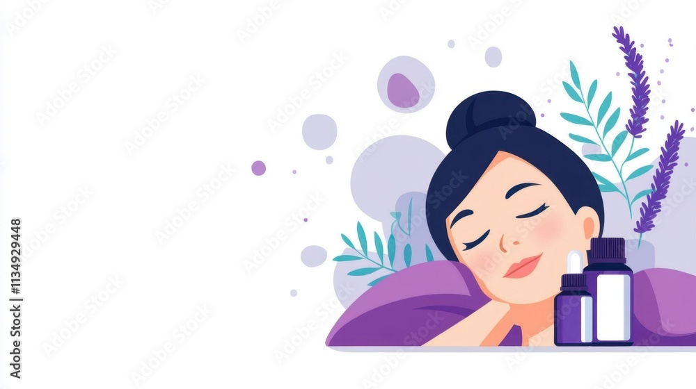 Relaxing Woman Enjoying Aromatherapy with Essential Oil Bottles Relaxing Woman Enjoying Aromatherapy with Essential Oil Bottles