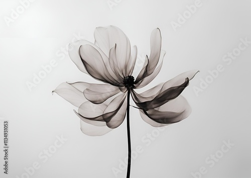 one minimalist botanical floral smoky art on white light background