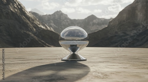 Chrome sphere reflecting mountains. photo