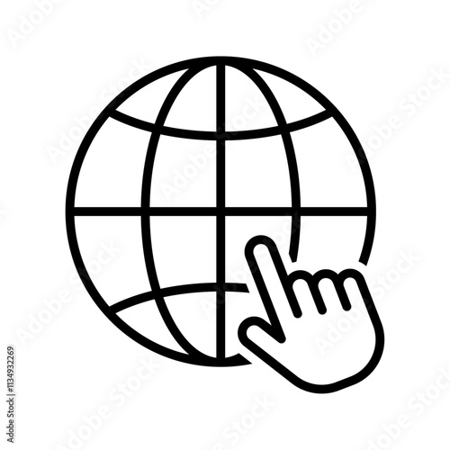 Go to web icon. Globe with hand cursor icon