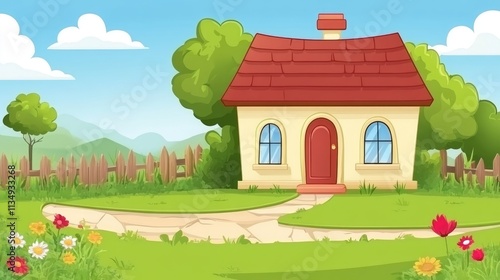 Wallpaper Mural Charming single family home with vibrant garden in sunny summer landscape showcasing nature and tranquility. Torontodigital.ca