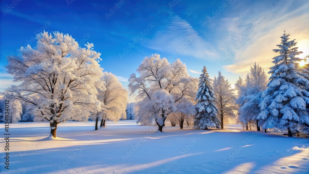 Obraz premium Trees covered in snow creating a picturesque winter scene , winter, landscape, snowy, trees, frost, cold, panorama, scenic, beautiful