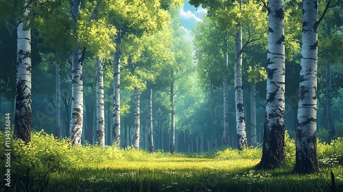 A magical winter forest scene with snow-covered trees illuminated by twinkling lights.